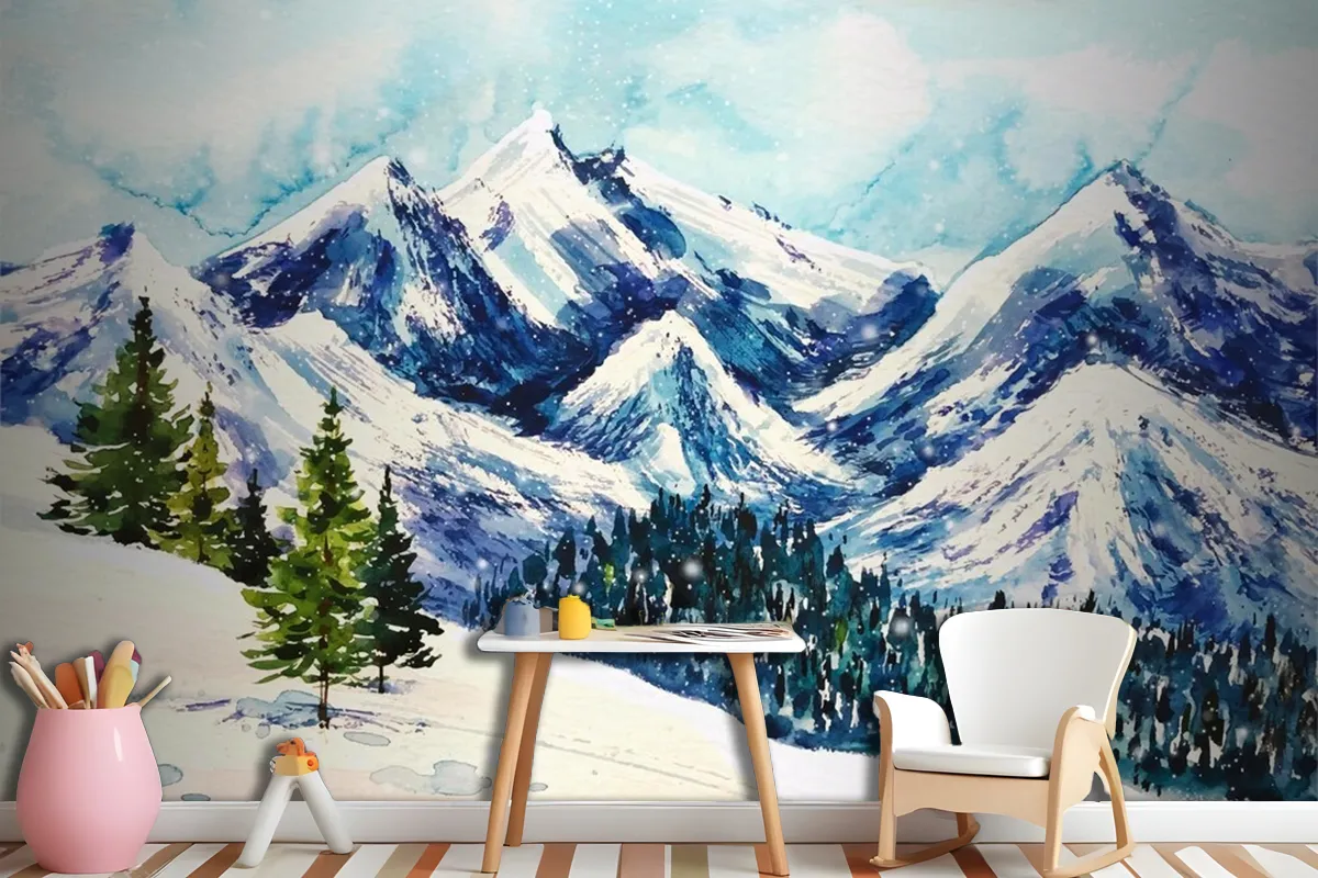 Fototapete Wunderschöne Winterlandschaft Im AquarellHintergrund