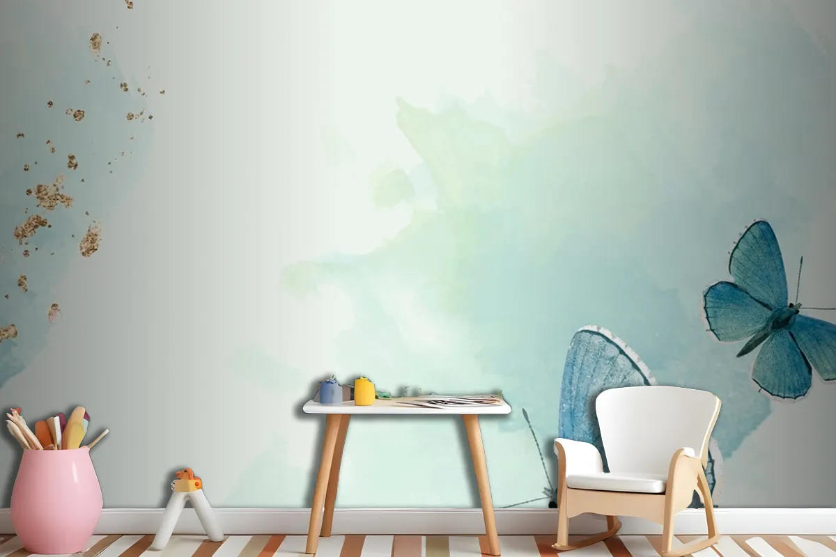 Fototapete Gemusterter Hintergrund Mit Blauen Schmetterlingen