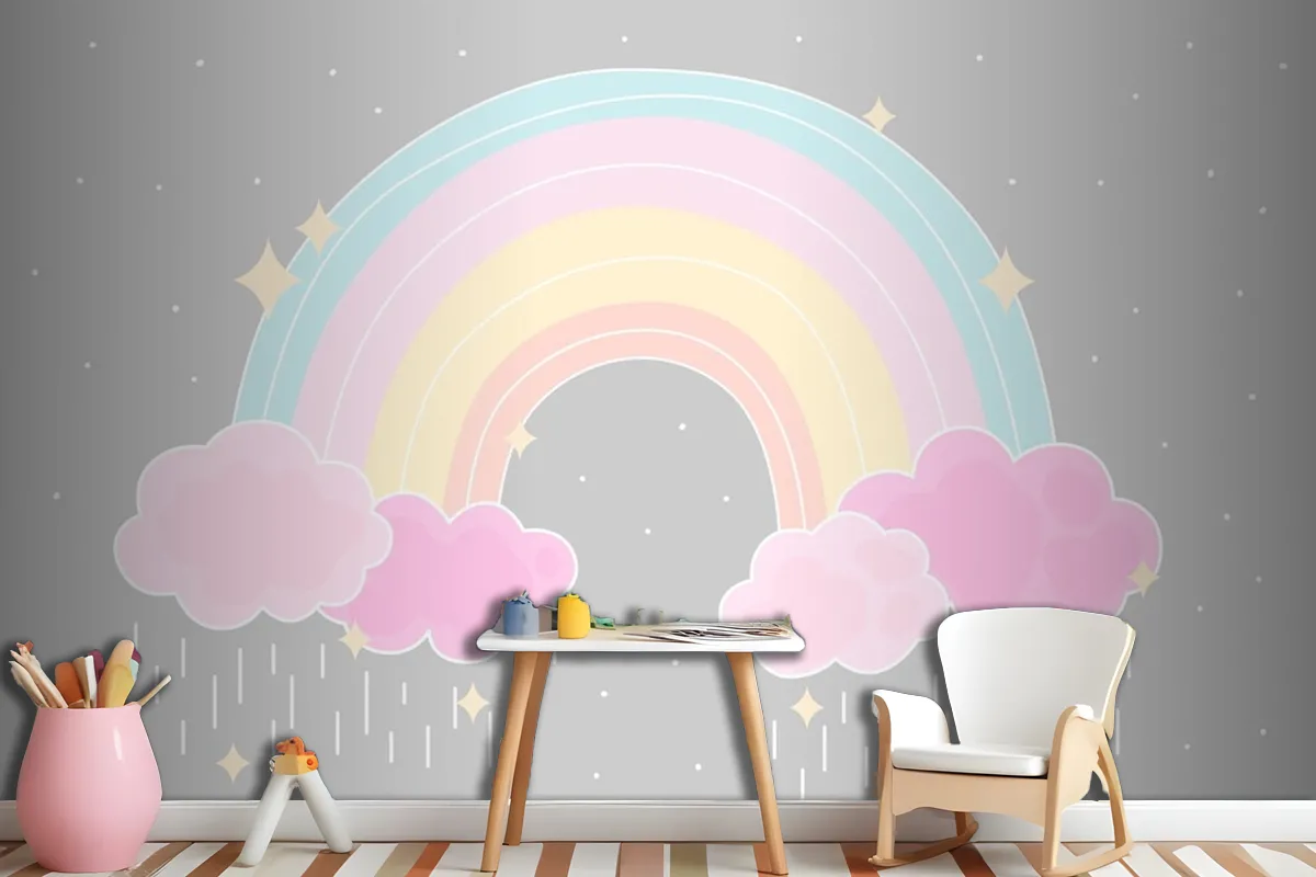 Fototapete Flacher Stil Bunter Regenbogen