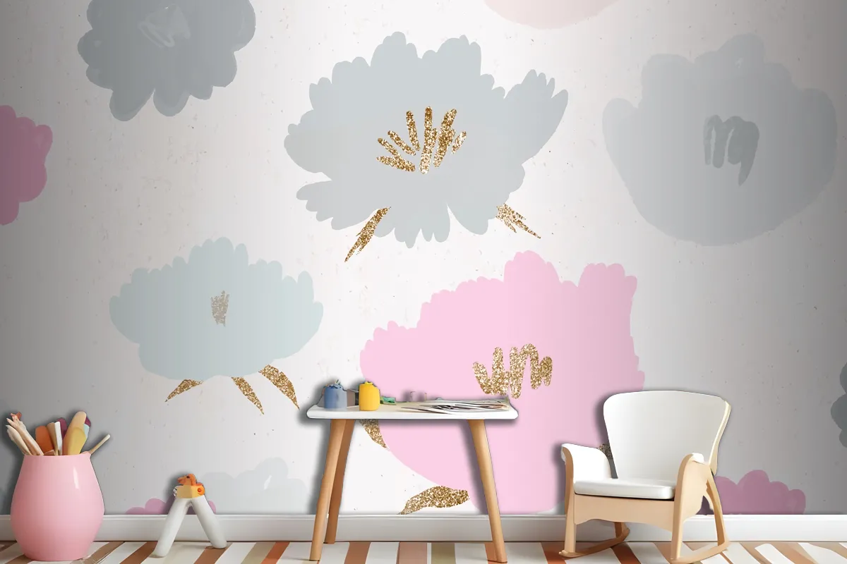 Fototapete Blumenmuster Mit Handgezeichnetem Hintergrund