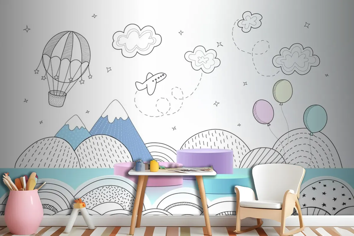 Fototapete Podium Mit Handgezeichnetem Wetter