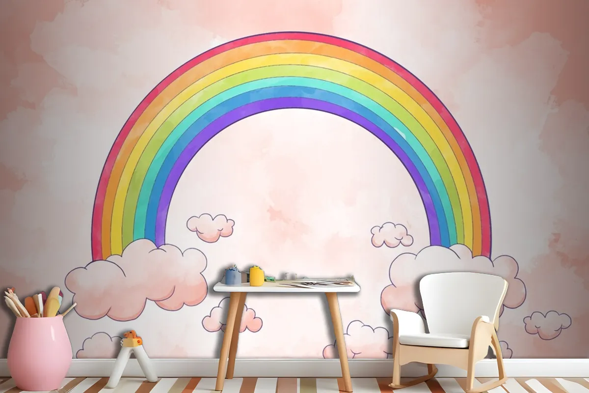 Fototapete Regenbogen Mit Wolken Im Aquarellstil