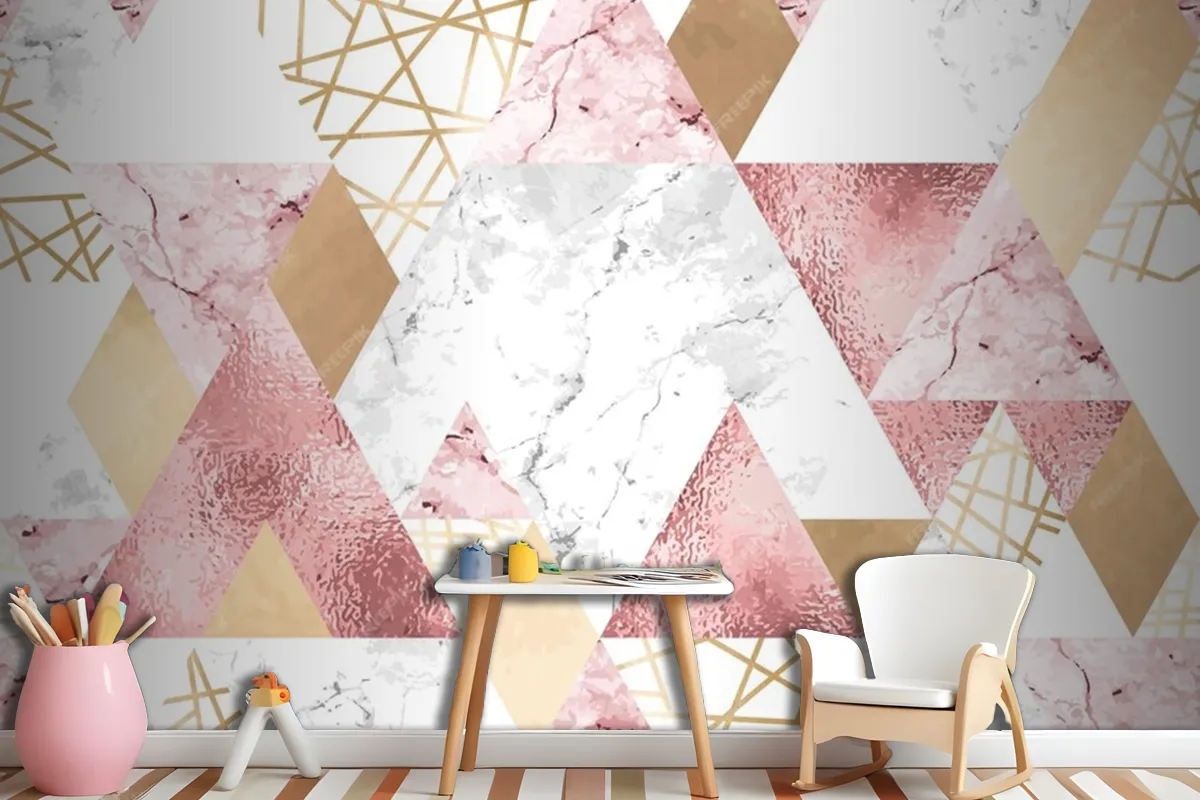 Fototapete Nahtloses Geometrisches Muster Mit Metallischen Linien Roségold Grau Und Rosa Marmor Dreiecke