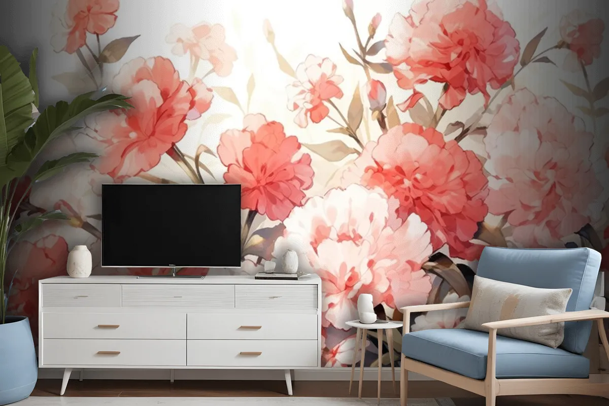 Fototapete AquarellNelkenmuster Im VintageStil Mit Komplementärfarben