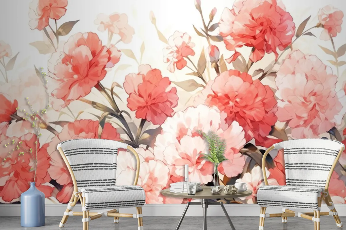 Fototapete AquarellNelkenmuster Im VintageStil Mit Komplementärfarben