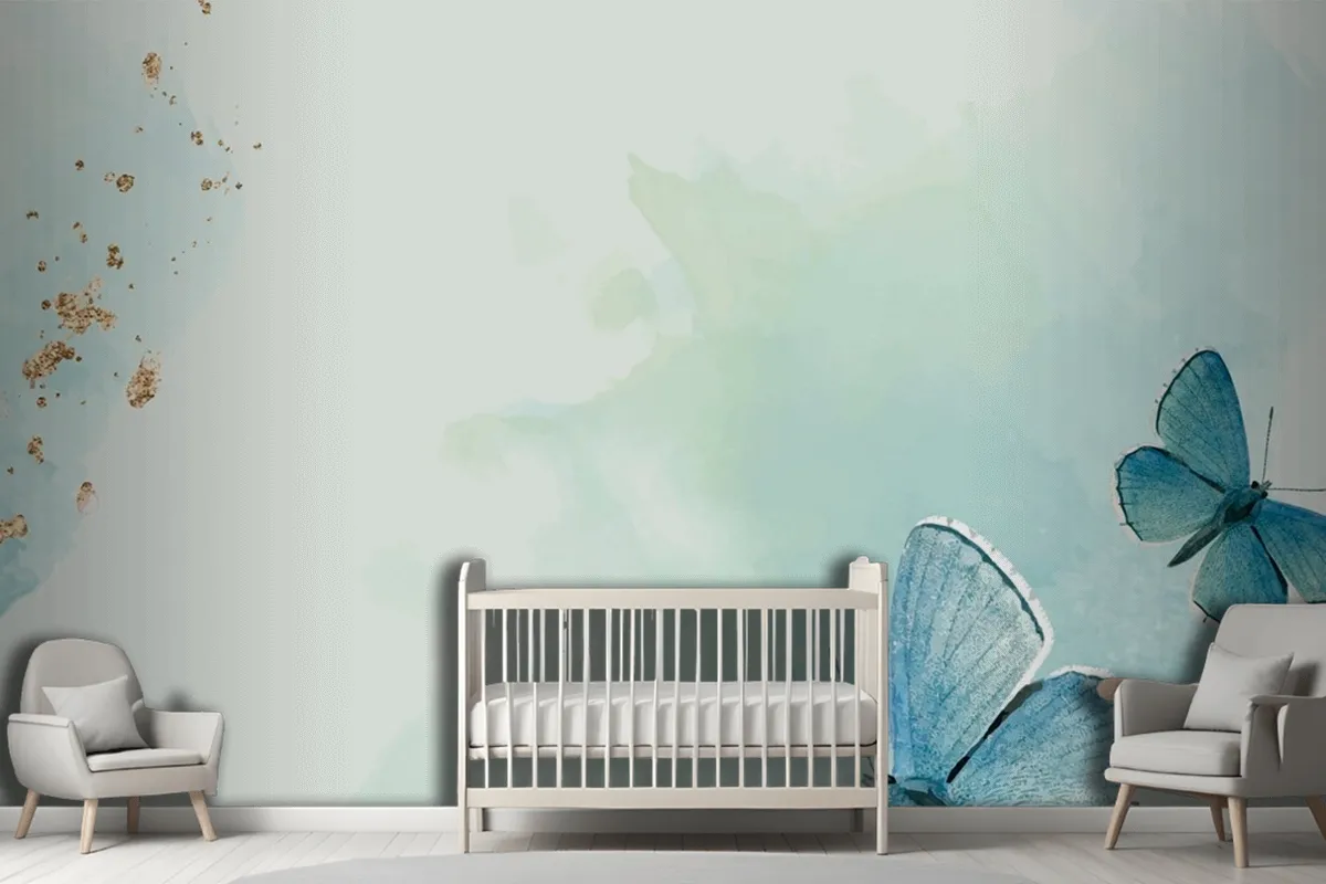 Fototapete Gemusterter Hintergrund Mit Blauen Schmetterlingen