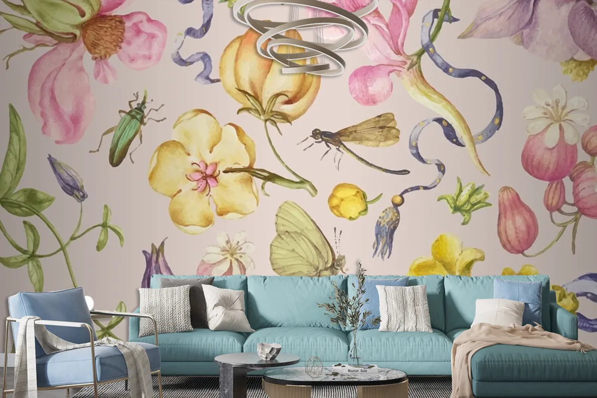 Fototapete Bunter Vintage BlumenmusterVektor Auf Rosa Hintergrund