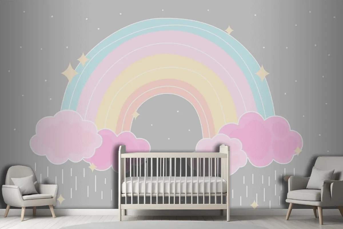 Fototapete Flacher Stil Bunter Regenbogen