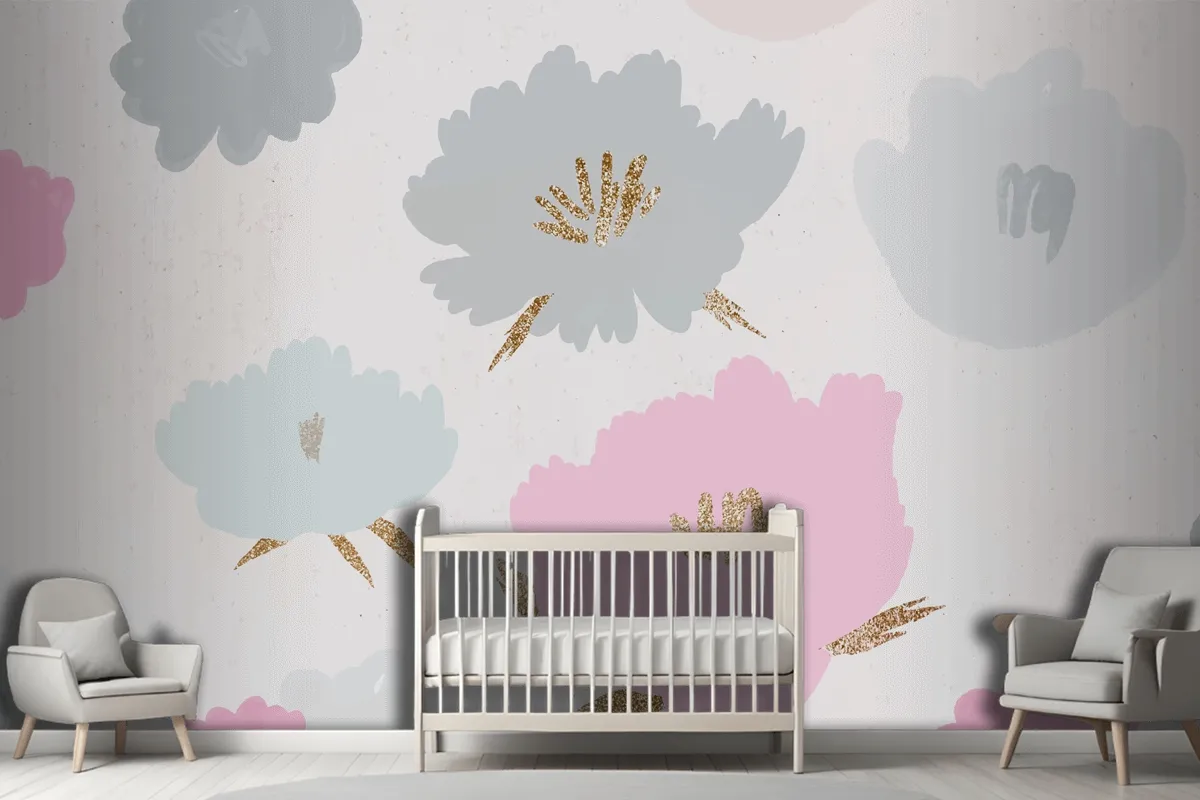 Fototapete Blumenmuster Mit Handgezeichnetem Hintergrund