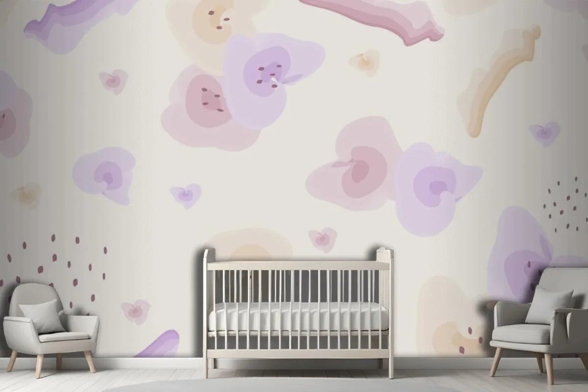 Tapetenwandbild Mit Blumenmuster In Pastellfarben Und Aquarellfarben