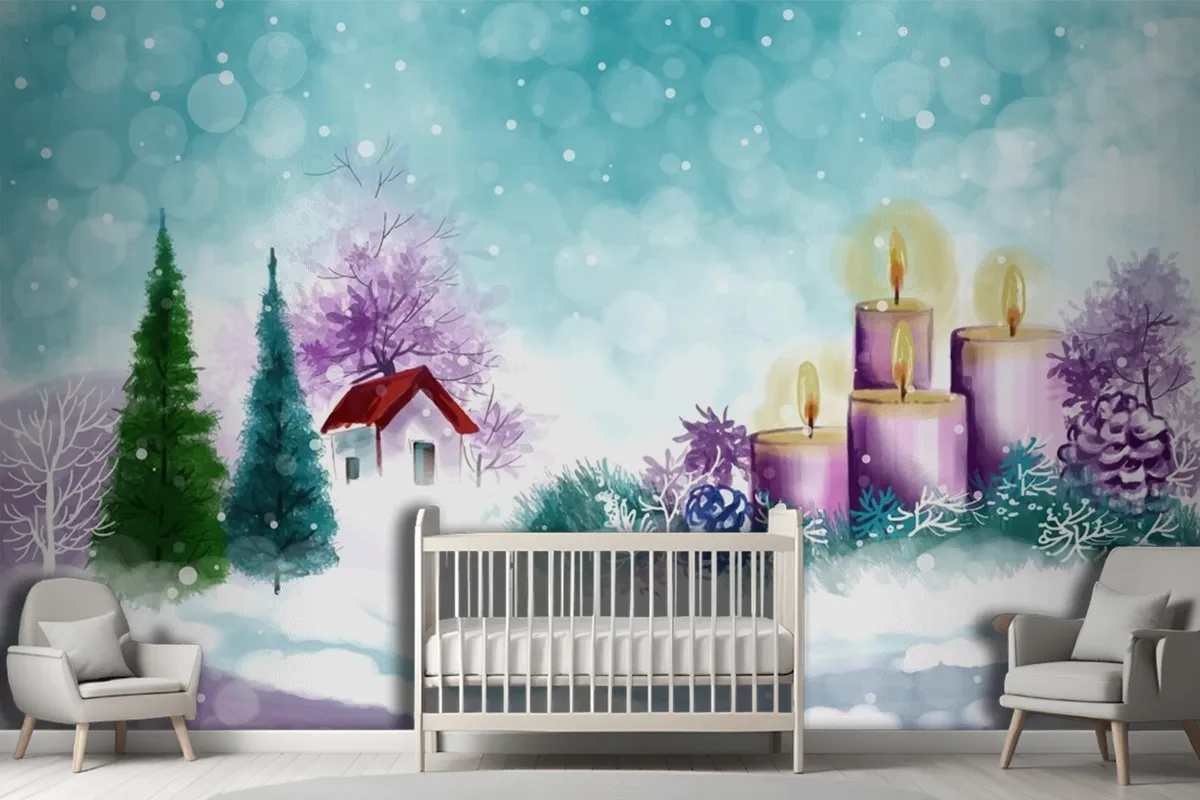 Fototapete Handgemalte Aquarellzeichnung Für Weihnachten Und Ein Frohes Neues Jahr