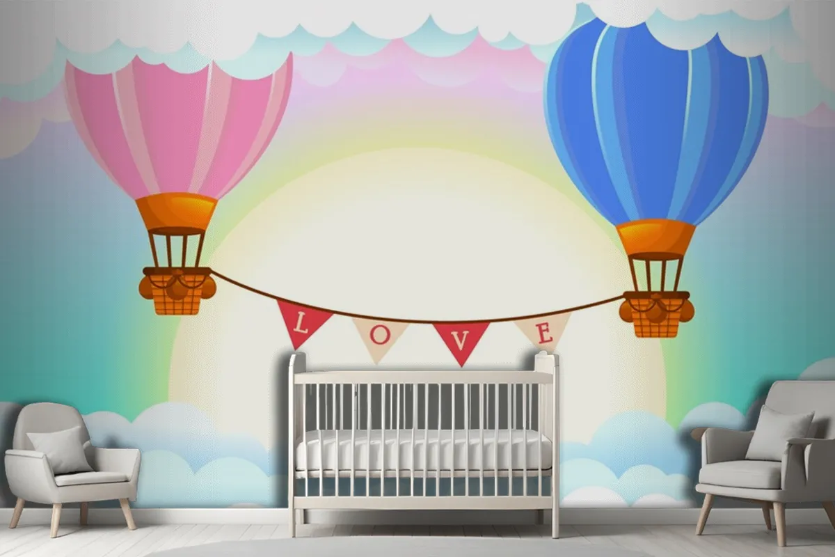 Fototapete Heißluftballons Mädchen