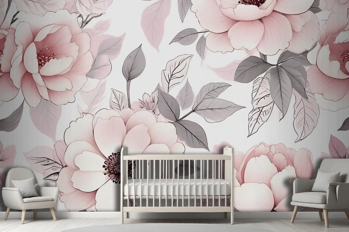 Kinderzimmer Blumen Tapetenbild mit Rosa Rosenmuster