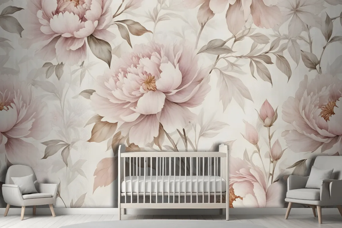 Kinderzimmer Pastell Pfingstrose Aquarell Blumen-Tapetenbild für Mädchen