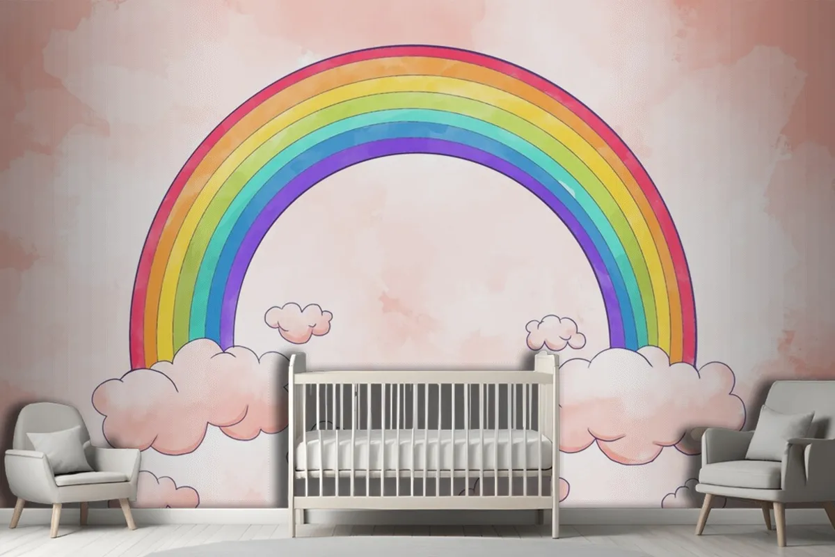 Fototapete Regenbogen Mit Wolken Im Aquarellstil