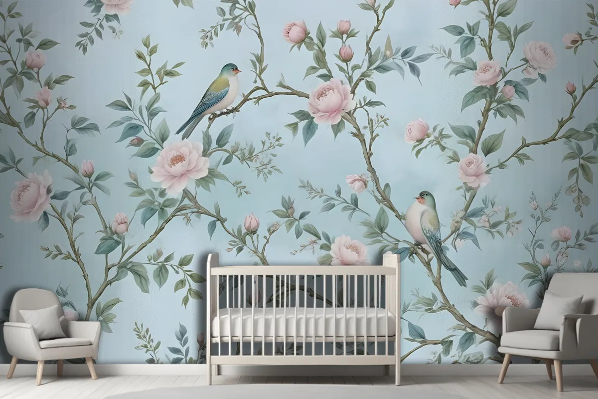 Fototapete Pfingstrosenblüte In AquarellChinoiserie