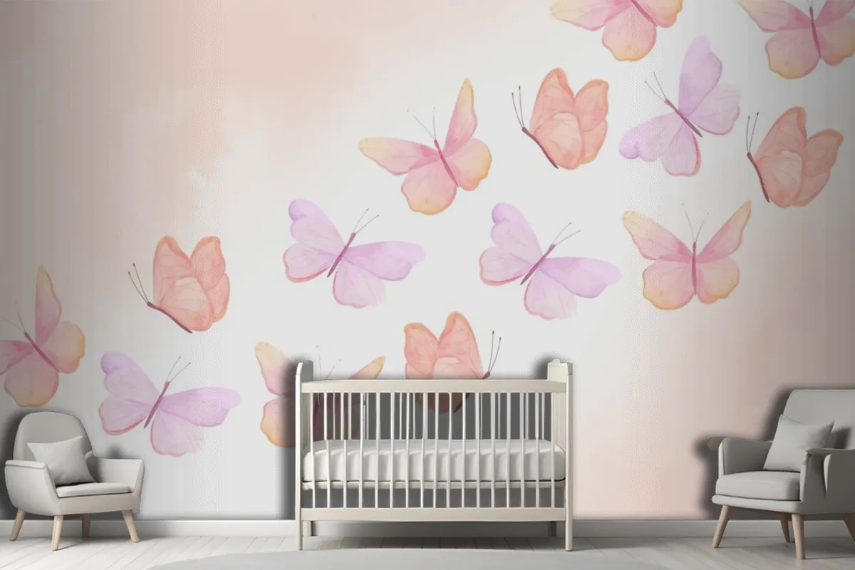 Fototapete Für Kinder Aquarell Bunter Schmetterlingshintergrund