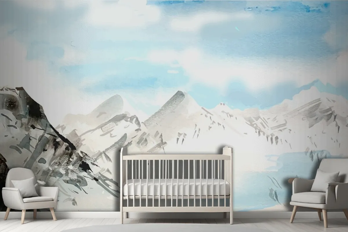 Fototapete Aquarell Berge Tagsüber