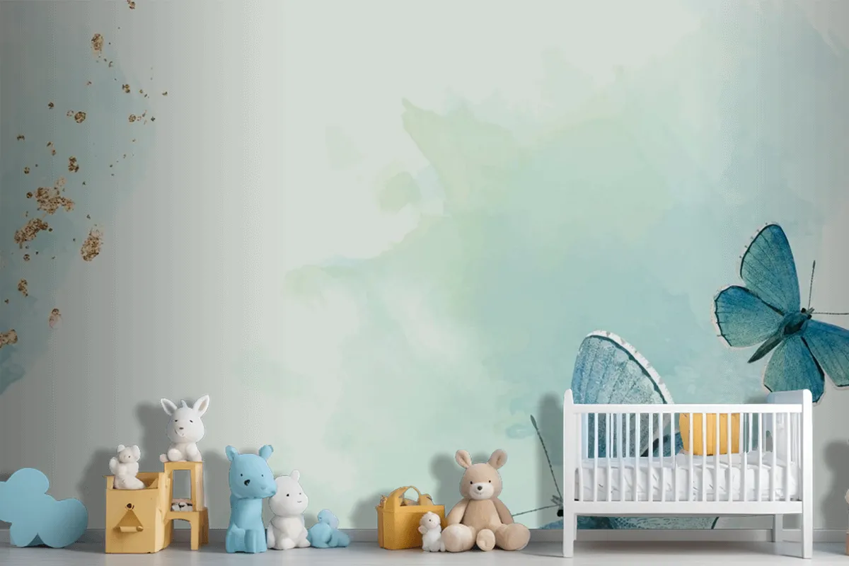 Fototapete Gemusterter Hintergrund Mit Blauen Schmetterlingen