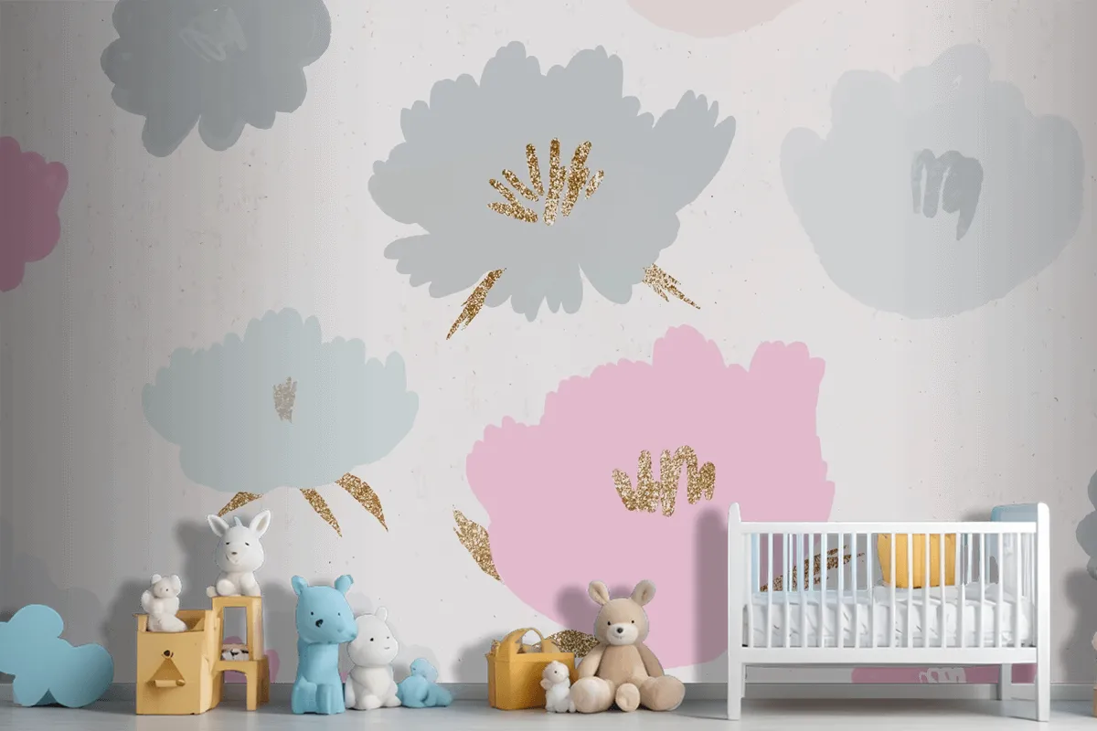 Fototapete Blumenmuster Mit Handgezeichnetem Hintergrund