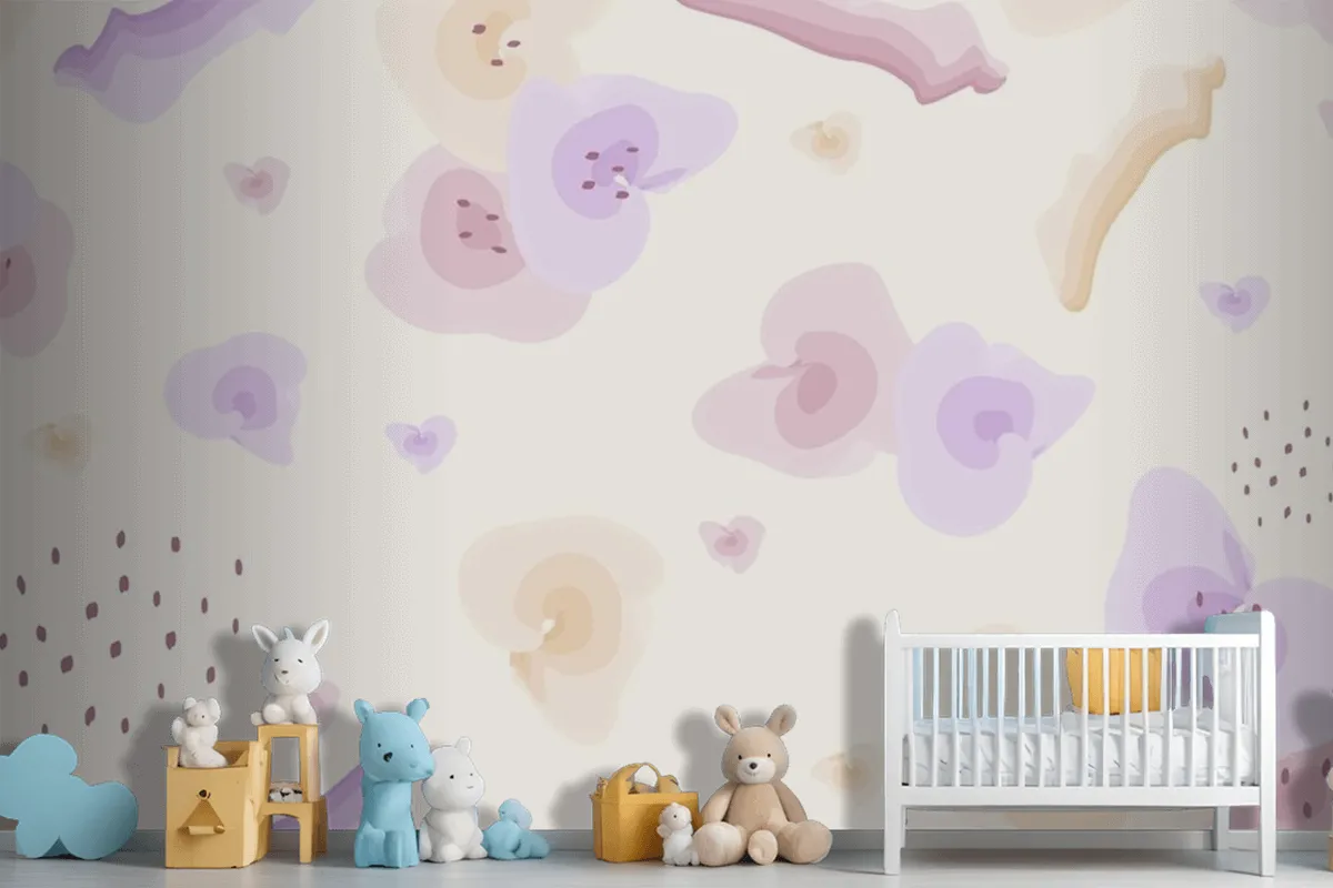 Tapetenwandbild Mit Blumenmuster In Pastellfarben Und Aquarellfarben