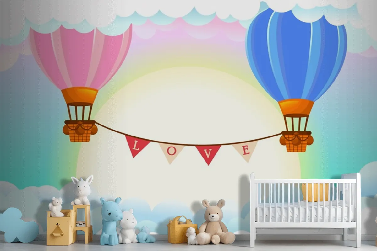 Fototapete Heißluftballons Mädchen