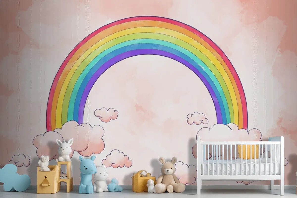 Fototapete Regenbogen Mit Wolken Im Aquarellstil