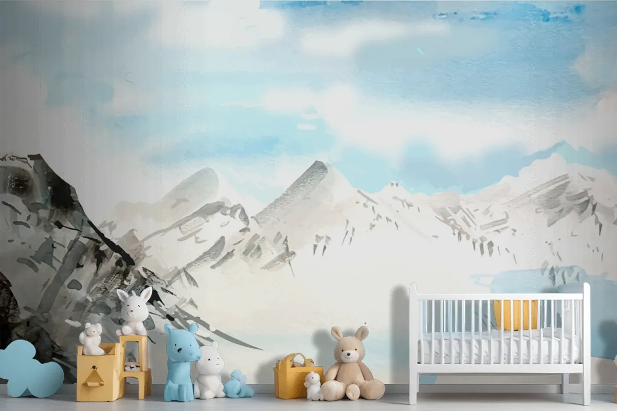 Fototapete Aquarell Berge Tagsüber