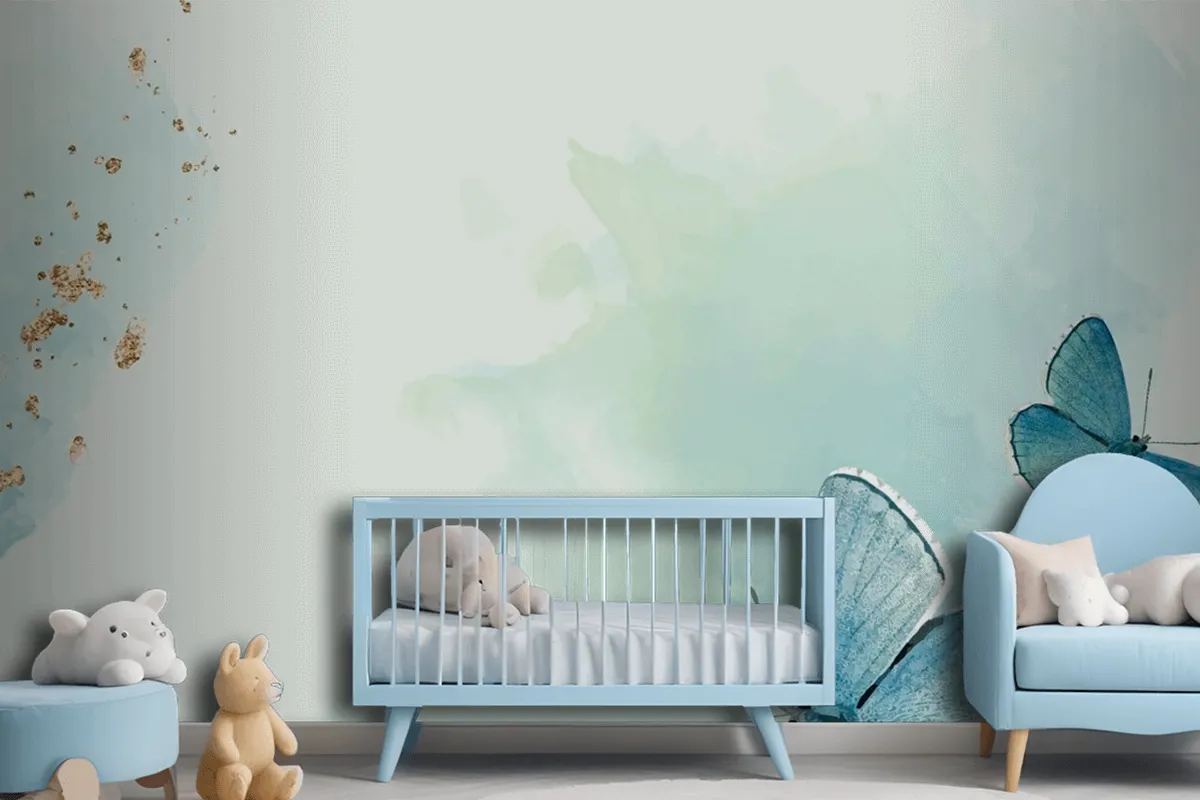 Fototapete Gemusterter Hintergrund Mit Blauen Schmetterlingen