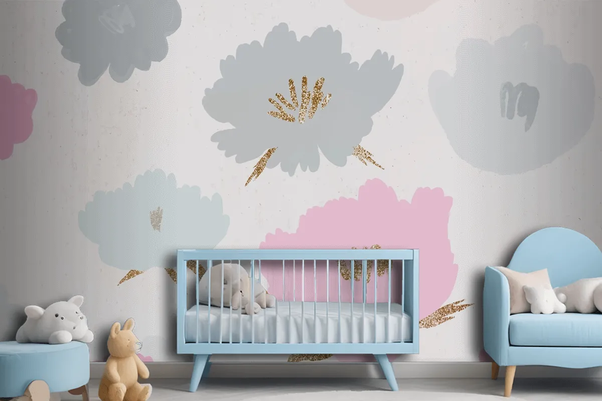 Fototapete Blumenmuster Mit Handgezeichnetem Hintergrund