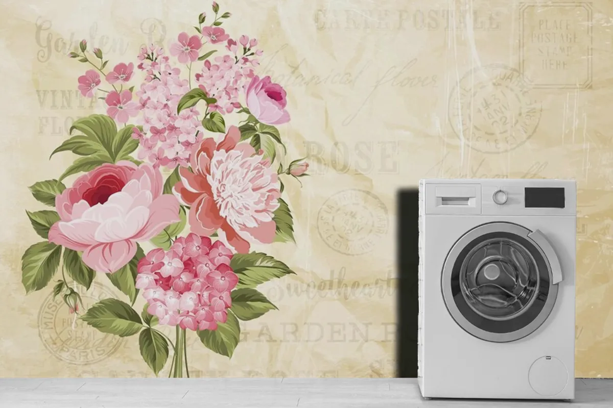 Fototapete Blumengirlande Auf Zerknülltem Papier