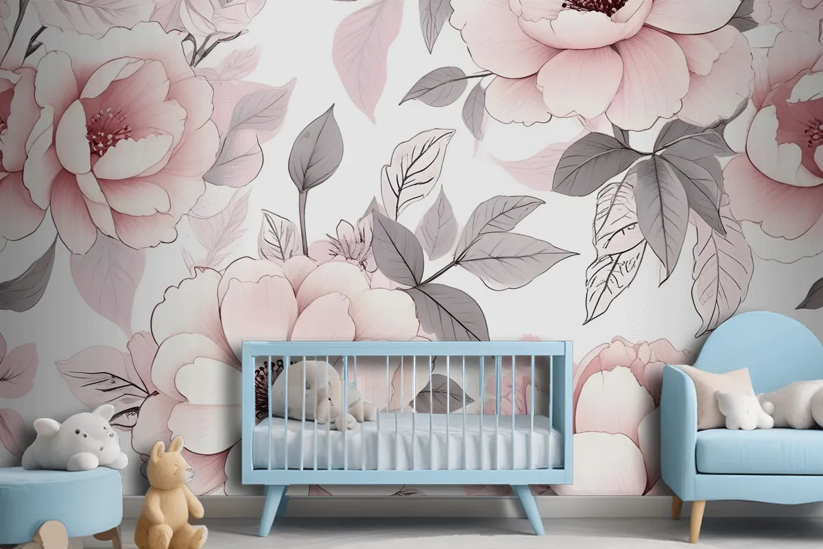 Kinderzimmer Blumen Tapetenbild mit Rosa Rosenmuster