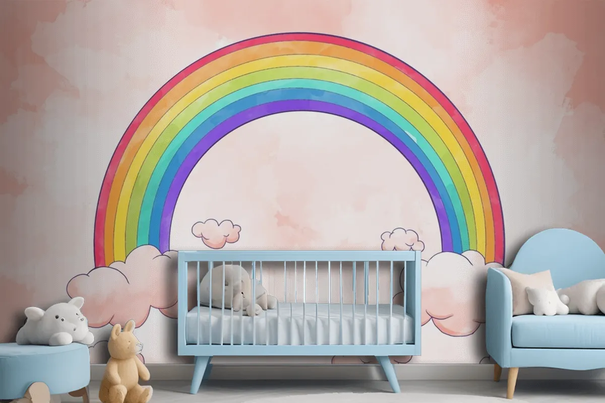 Fototapete Regenbogen Mit Wolken Im Aquarellstil