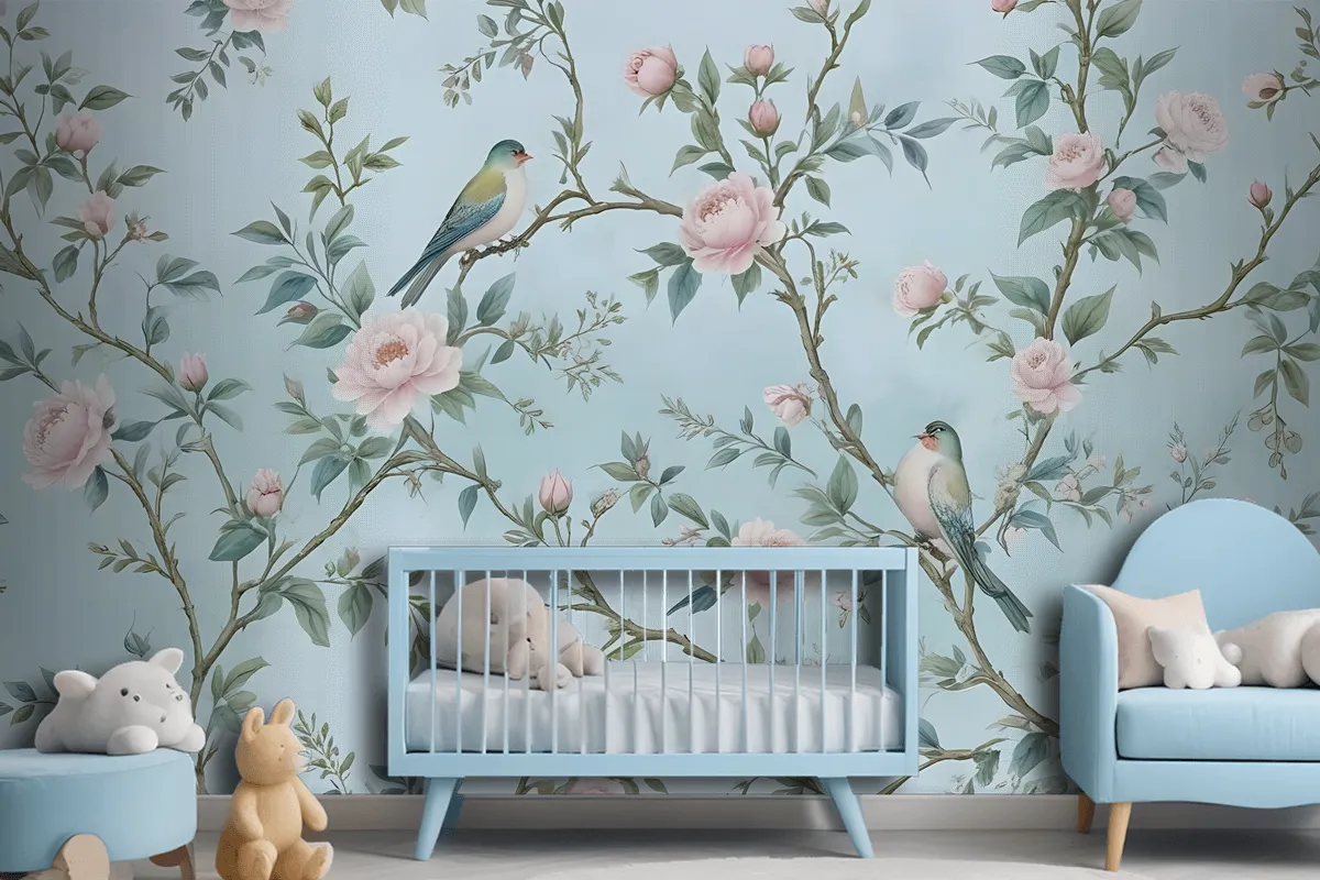 Fototapete Pfingstrosenblüte In AquarellChinoiserie