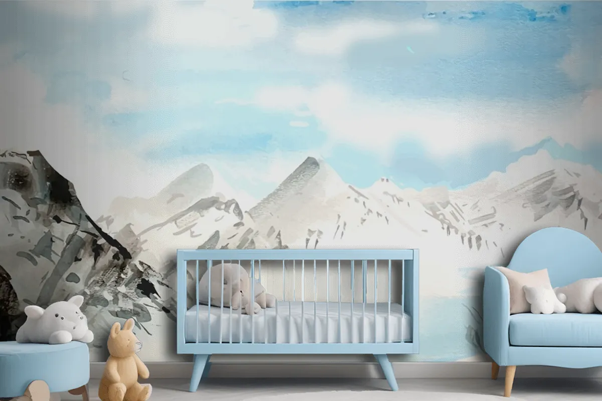 Fototapete Aquarell Berge Tagsüber