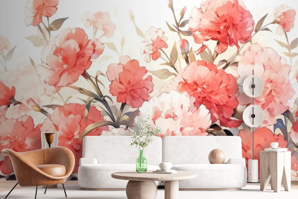 Fototapete AquarellNelkenmuster Im VintageStil Mit Komplementärfarben