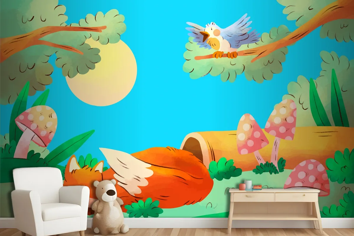 Fototapete Aquarell Waldtiere