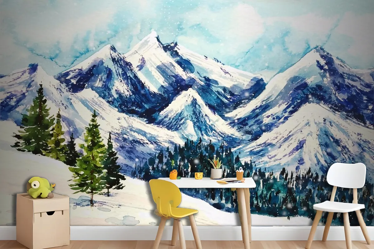 Fototapete Wunderschöne Winterlandschaft Im AquarellHintergrund