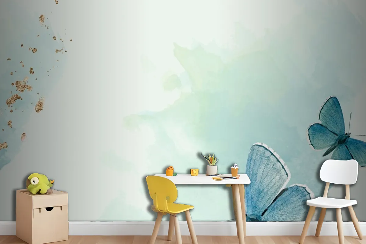 Fototapete Gemusterter Hintergrund Mit Blauen Schmetterlingen