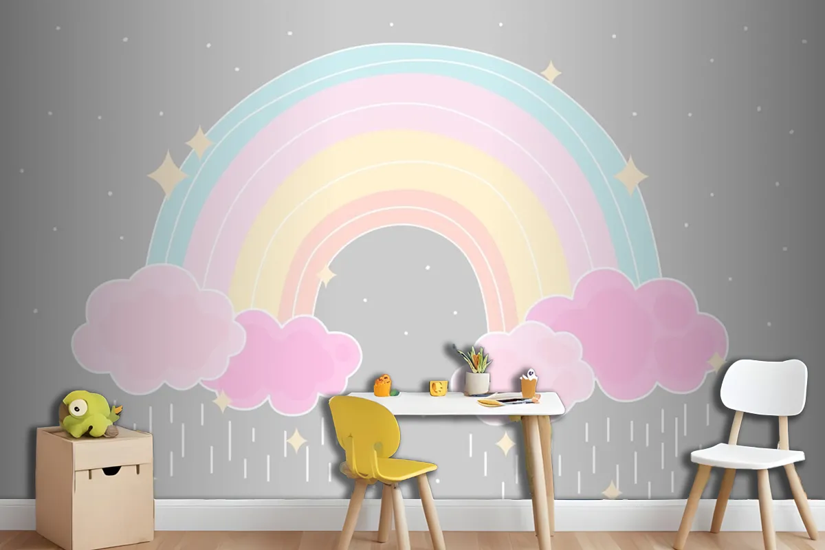 Fototapete Flacher Stil Bunter Regenbogen