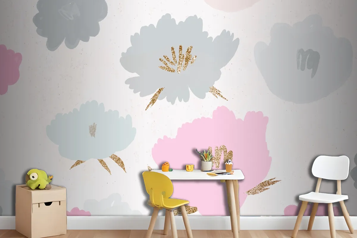 Fototapete Blumenmuster Mit Handgezeichnetem Hintergrund