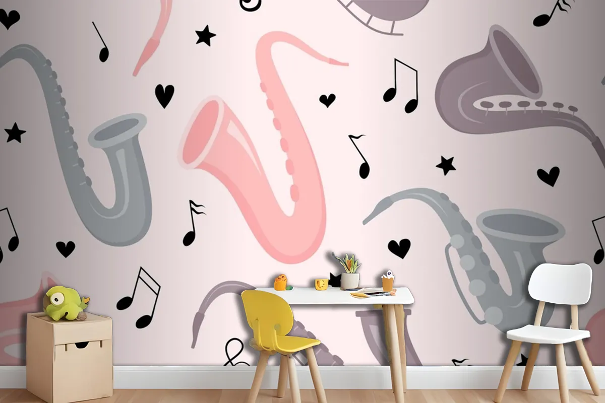 Fototapete Nahtloses Muster Mit Handgezeichnetem Saxophon