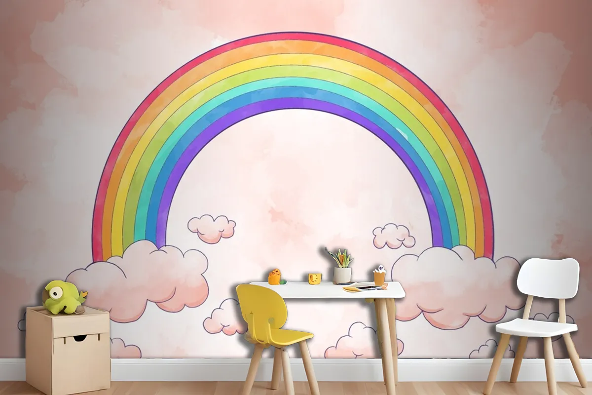 Fototapete Regenbogen Mit Wolken Im Aquarellstil