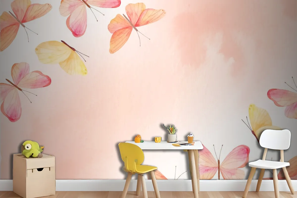 Fototapete Aquarell Bunter Schmetterling Hintergrund Kinder Mädchen