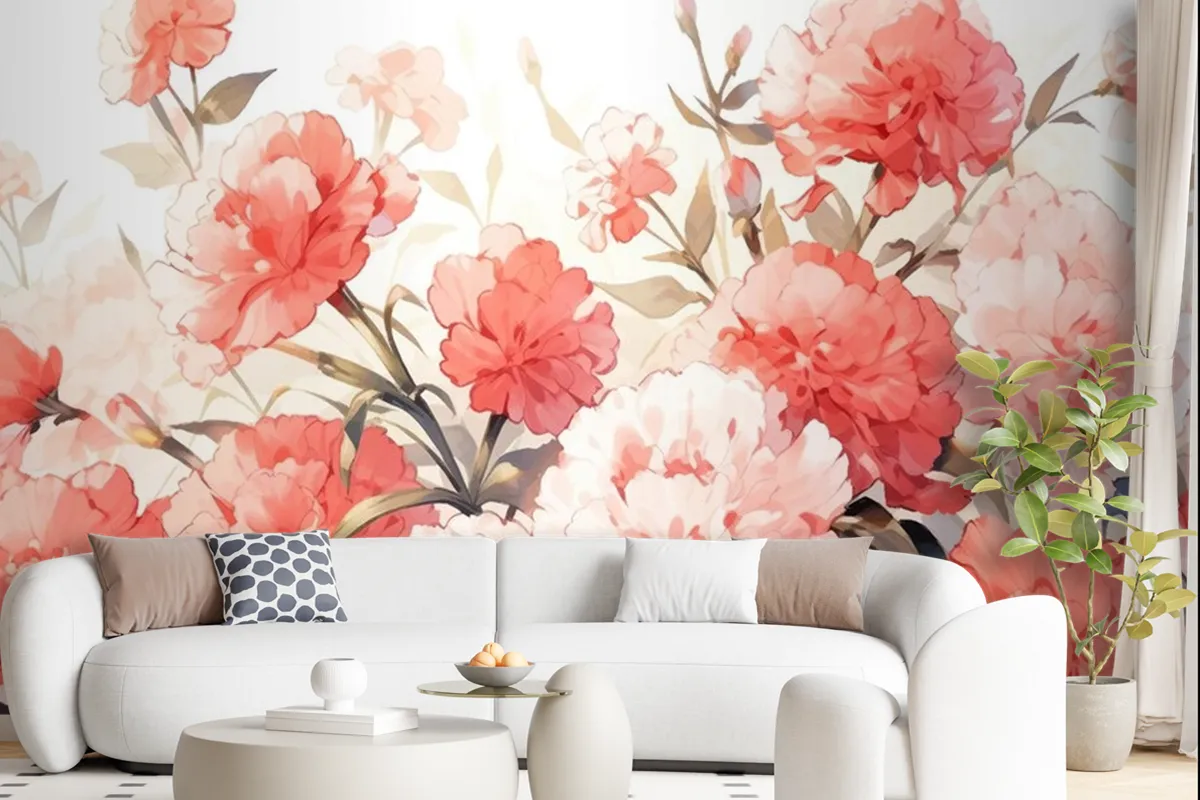 Fototapete AquarellNelkenmuster Im VintageStil Mit Komplementärfarben