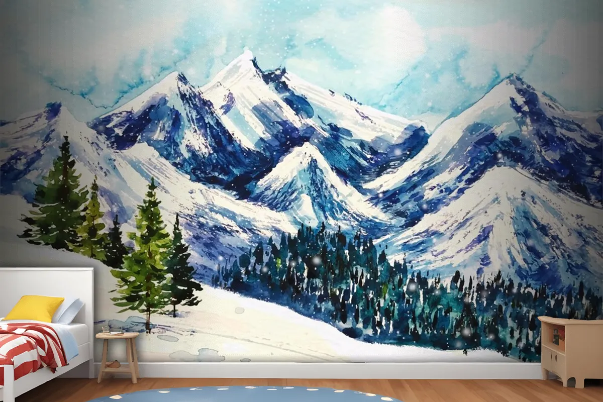 Fototapete Wunderschöne Winterlandschaft Im AquarellHintergrund