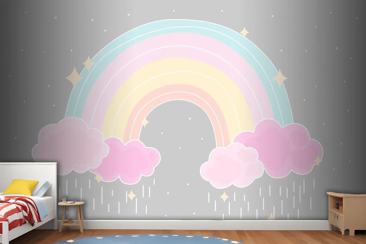 Fototapete Flacher Stil Bunter Regenbogen