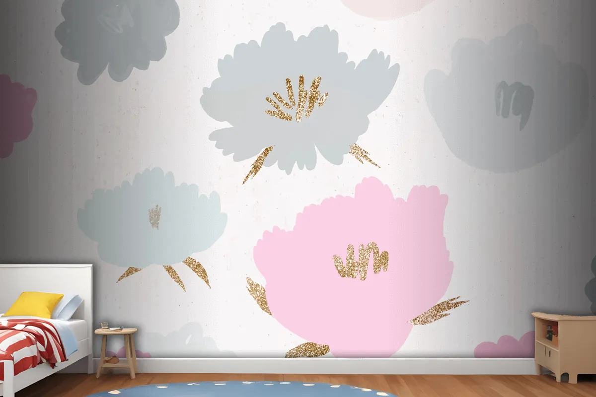 Fototapete Blumenmuster Mit Handgezeichnetem Hintergrund