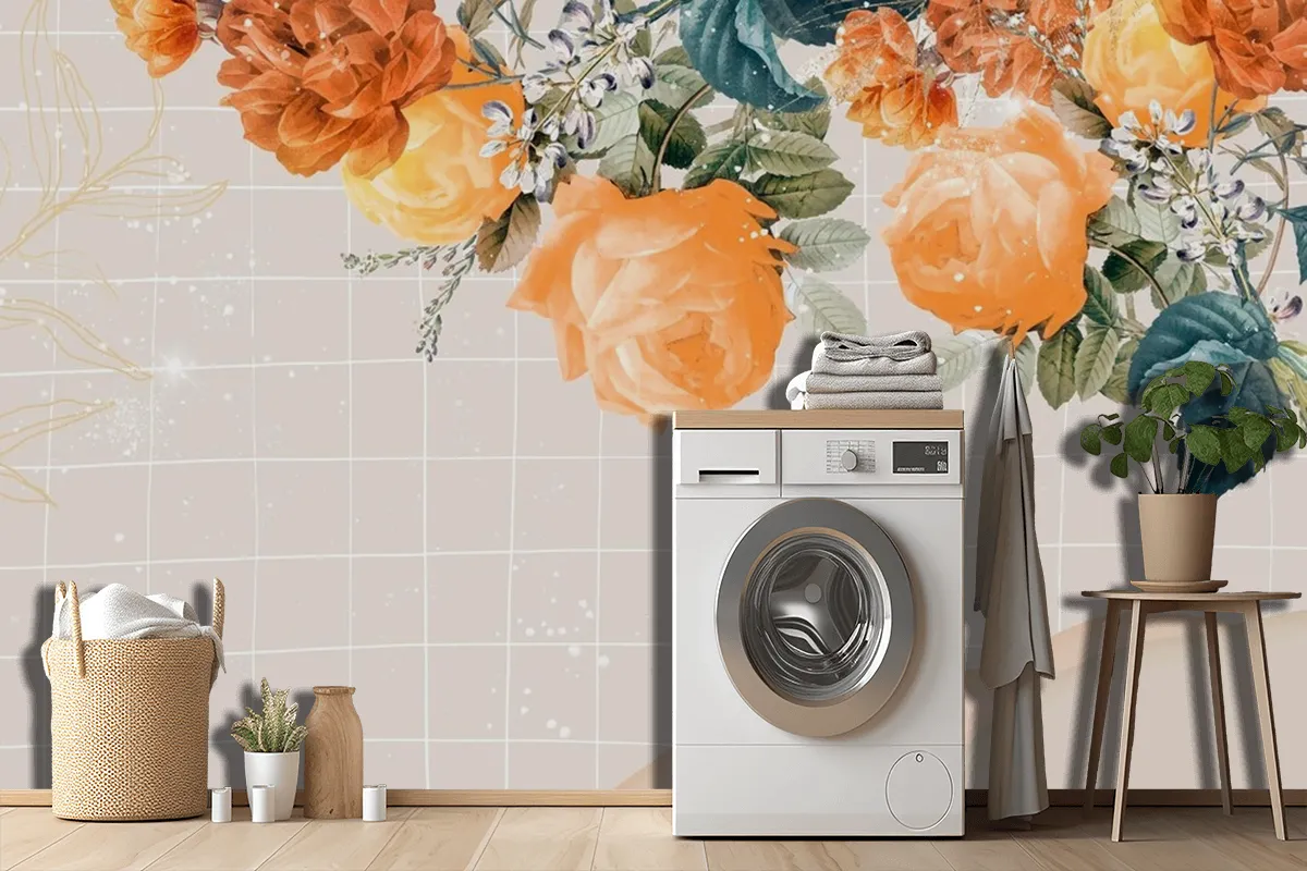 Fototapete Blumenhintergrund – Ästhetische Bordüre Für Die Waschküche