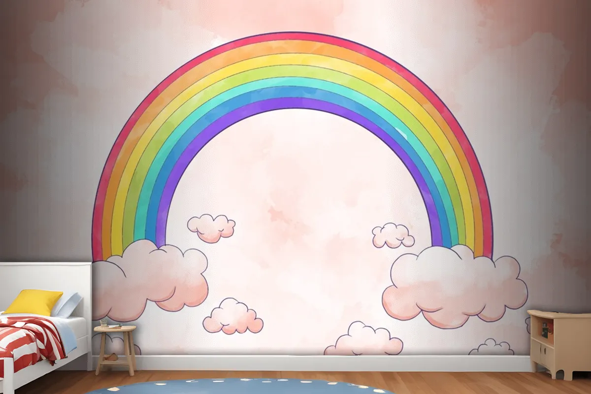 Fototapete Regenbogen Mit Wolken Im Aquarellstil